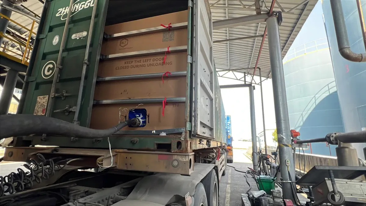 DOTP loading site: trucks queuing for loading at Shandong Changxing factory
