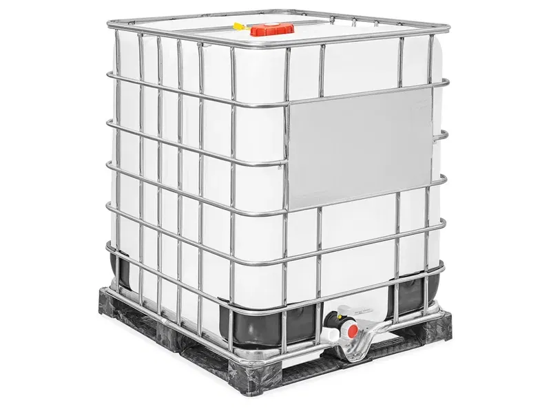 IBC barrel with metal cage for bulk liquid storage